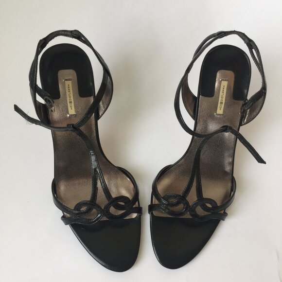 Max Studio Black Leather T-Strap Stiletto Sandals – Size 7 - Picture 2 of 6